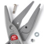 Cutting tip of Malco's Grey M12N Snip with laid out replacement blade and screws