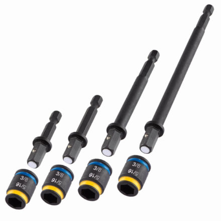 Four different sizes of Malco slimmer size C-Rhex Drivers with a 5/16" and 3/8" hex head