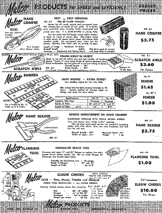 Old Malco product and pricing sheet