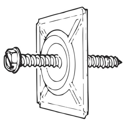 Drawing of Malco's Duct Board Washer With Screw being Inserted