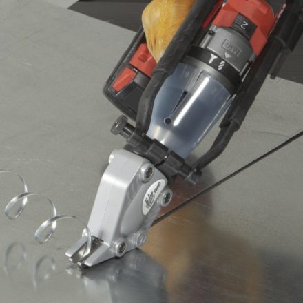 TSMD Double Cut Sheet Metal Shear Drill Attachment Action Shot